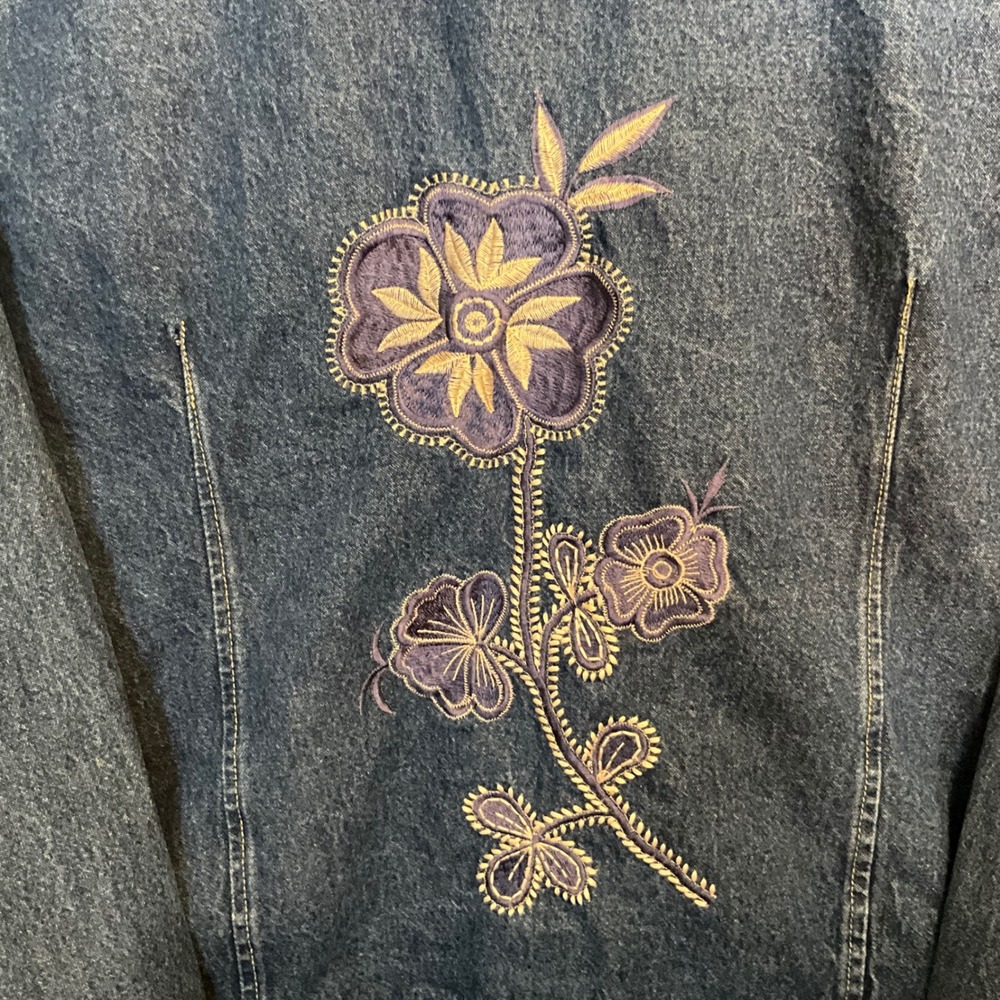 Keren Hart Denim Jacket Women's XL Blue Floral Embroidered Button Front - Picture 5 of 9